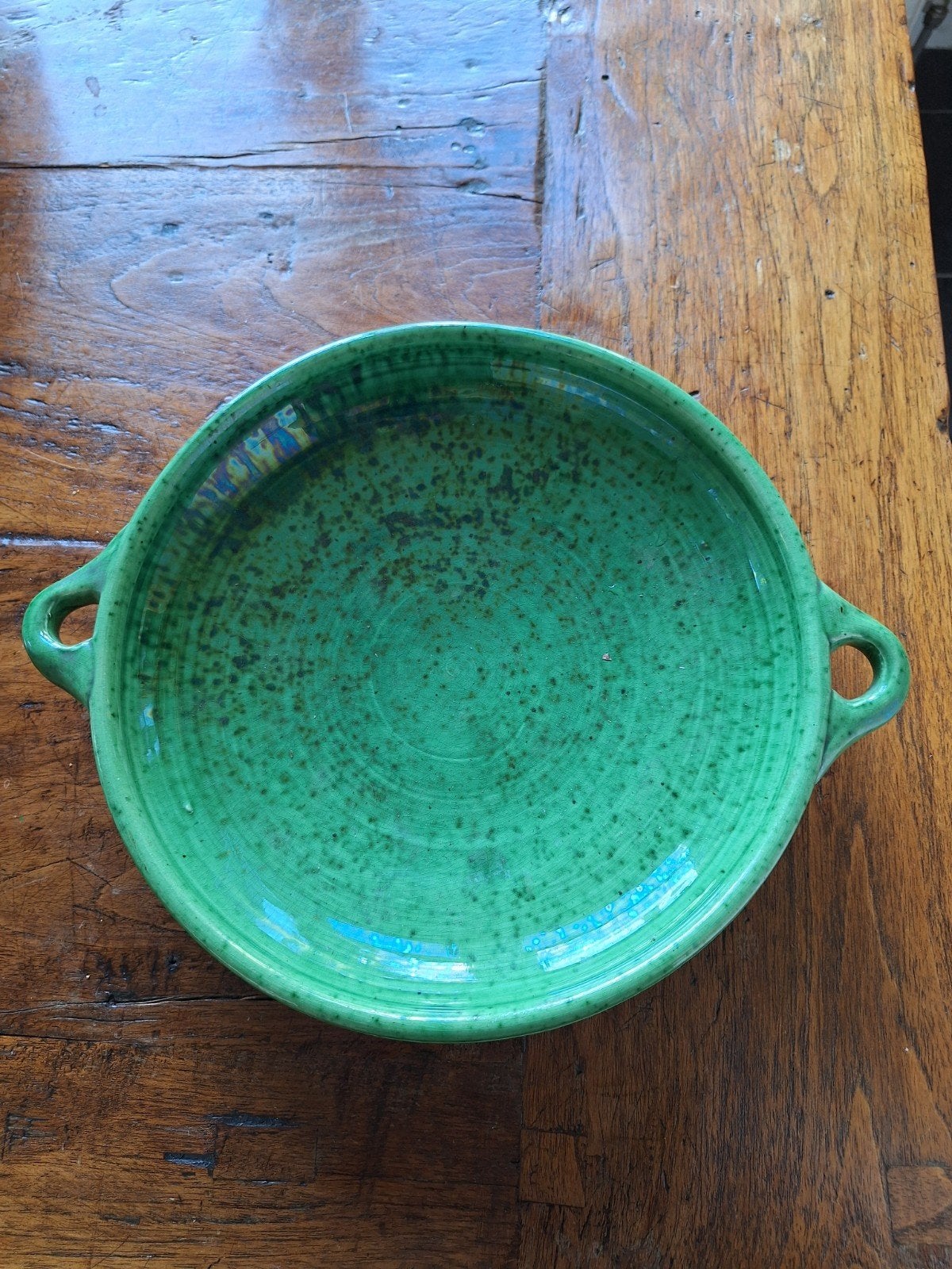 Groene Gouda schaal met handvatten, 28/33 cm, Antiek en Kunst, Ophalen of Verzenden