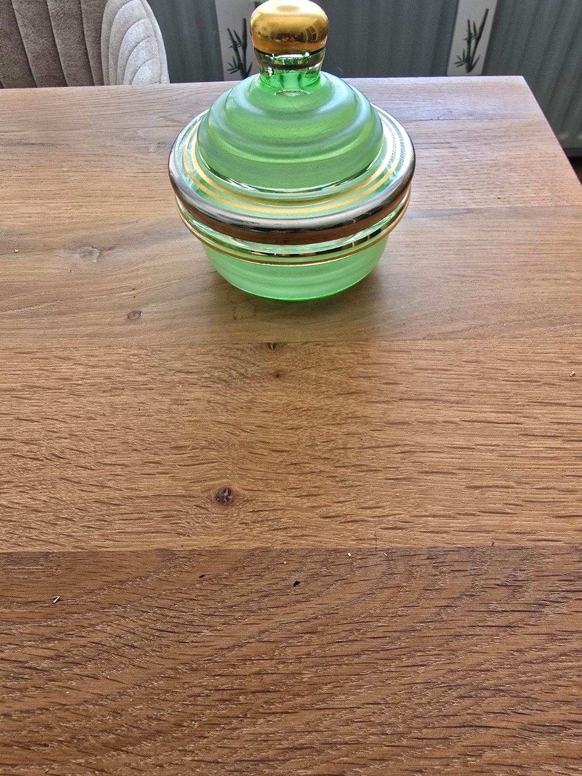 Vintage poederdoos of bonbonniere booms glas, Antiek en Kunst, Ophalen of Verzenden