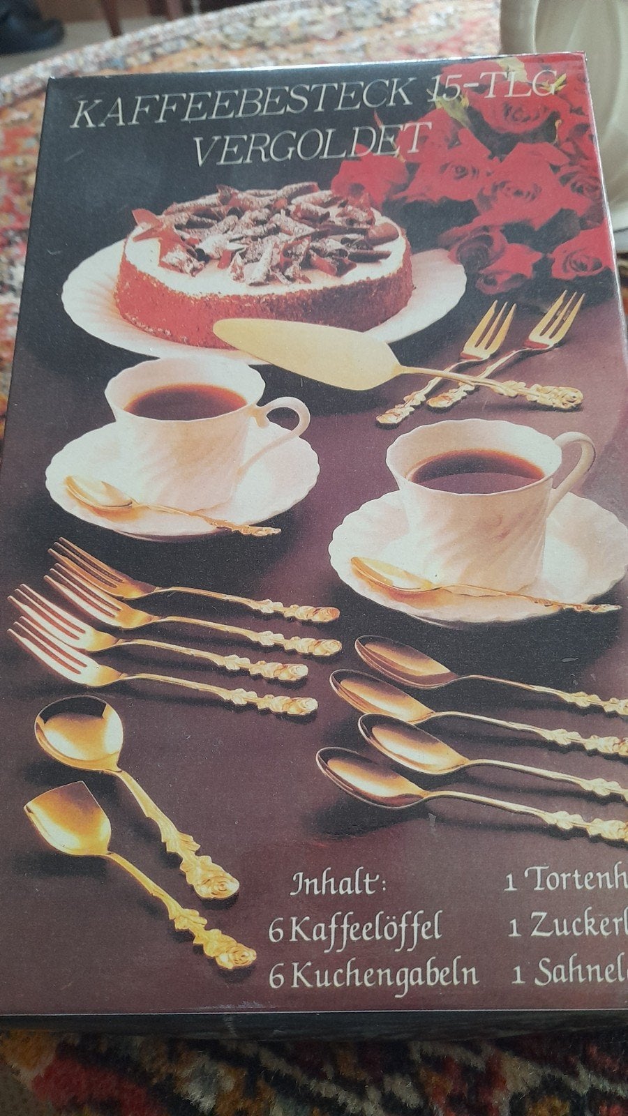 15-delig verguld koffiebestek - Nieuw in doos, Ophalen