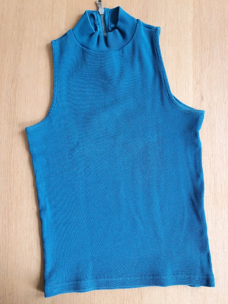 petrol kleurige rib top met col kraagje maat XS, Blauw, Ophalen of Verzenden, Zo goed als nieuw, Coolcat