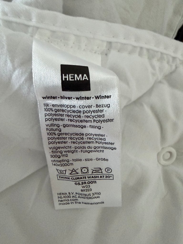Hema dekbed 140 x 200, Ophalen, Gebruikt, Eenpersoons, Wit