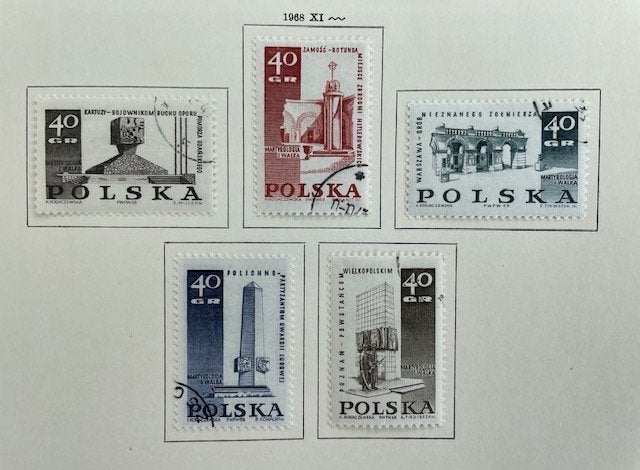 5x 1968  Slachtoffers tweede wereldoorlog, Ophalen of Verzenden, Polen, Gestempeld