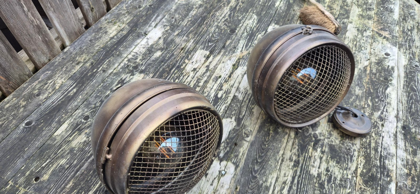 Set van 2 vintage koperen scheepslampen, Ophalen
