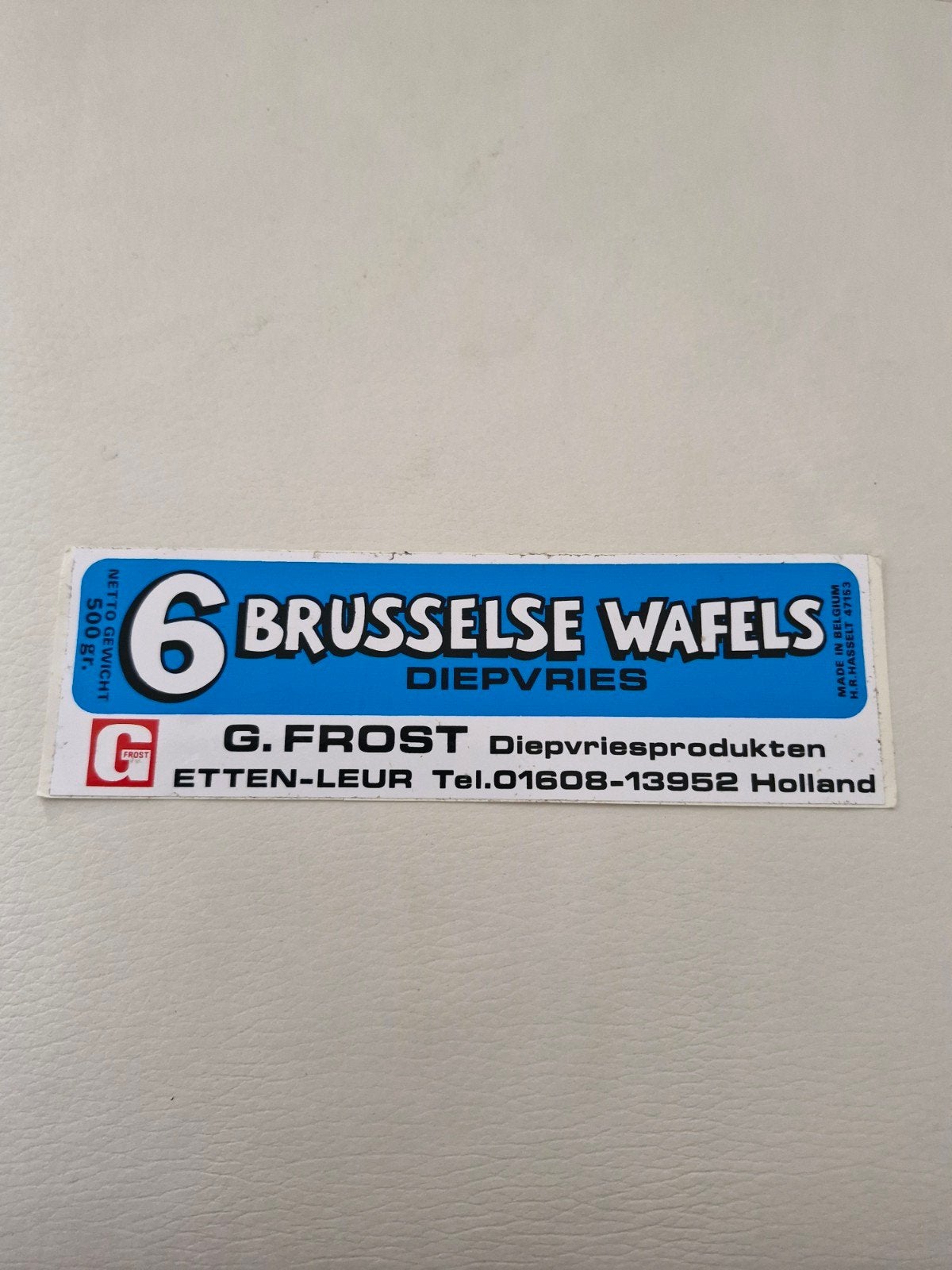 10050 Vintage G. Frost Diepvries Brusselse Wafels Sticker, Ophalen of Verzenden, Gebruikt, Overige typen