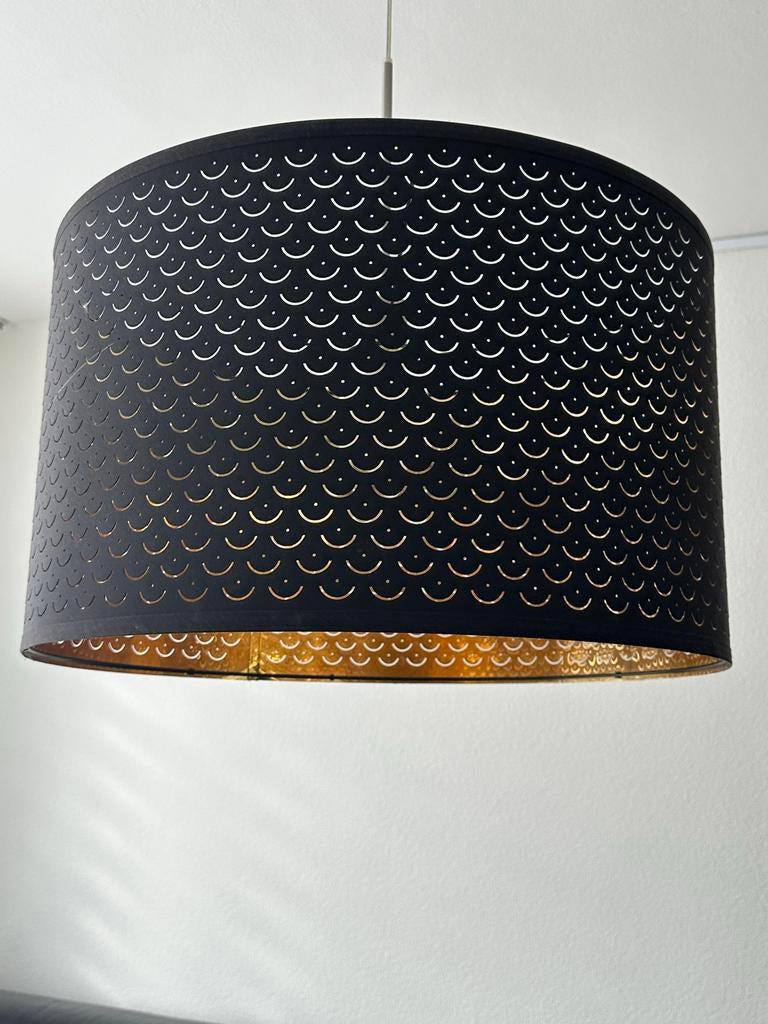 IKEA NYMÖ lampenkap zwart/goud 59 cm, Ophalen, 25 tot 50 cm, Zwart, Rond