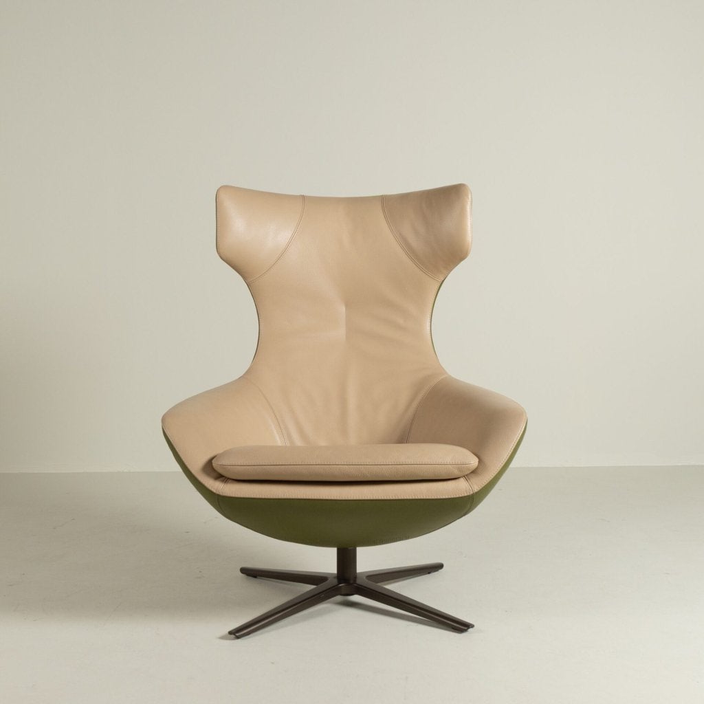 Leolux Caruzzo Fauteuil Beige/Groen Leer, Leolux, Zo goed als nieuw, Niet ingevuld, Niet ingevuld