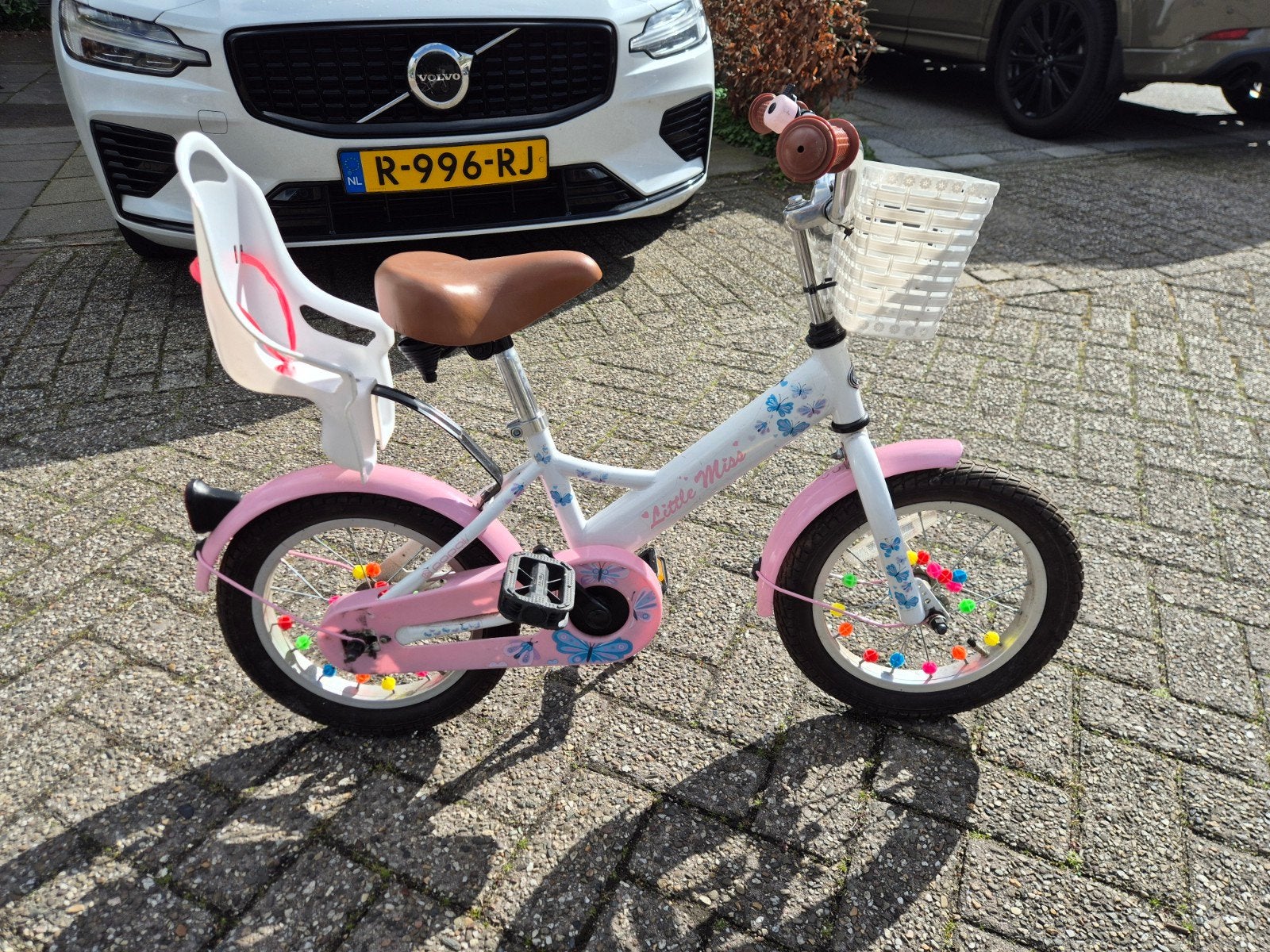 Kinderfiets Little Miss 14 inch met zitje en mandje, Ophalen, Gebruikt, Minder dan 16 inch