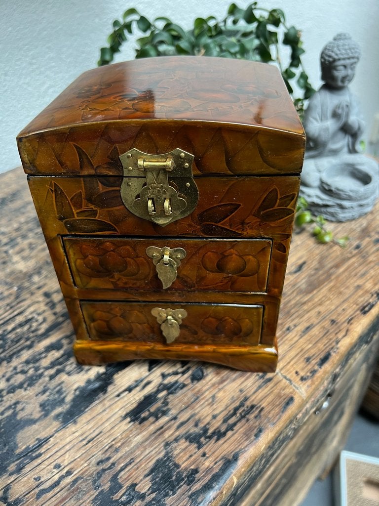 Chinees sieraden juwelen kist kastje nieuw chinese 3 lades, Hout, Doos, Ophalen of Verzenden, 18 cm