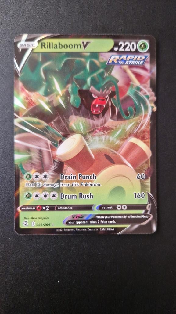 Rillaboom V 022/264 Fusion Strike Pokemon, Ophalen of Verzenden, Zo goed als nieuw, Losse kaart