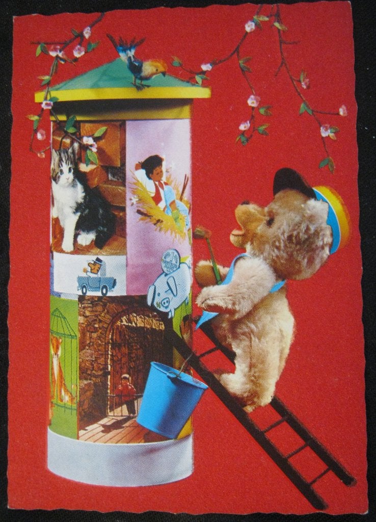 Fluweelkaart beertje, Verzamelen, Ansichtkaarten | Themakaarten, Ophalen of Verzenden, 1960 tot 1980, Gelopen, Overige thema's