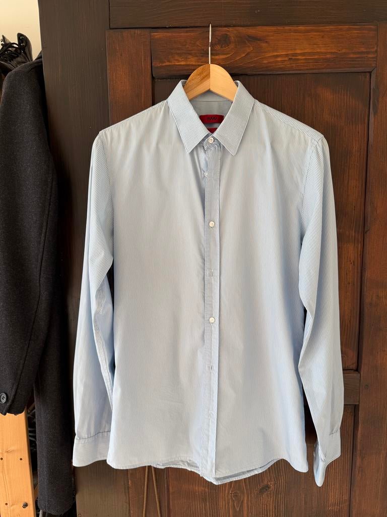 Hugo Boss overhemd blauw/wit gestreept heren, Ophalen of Verzenden, Zo goed als nieuw, Blauw, Halswijdte 41/42 (L)