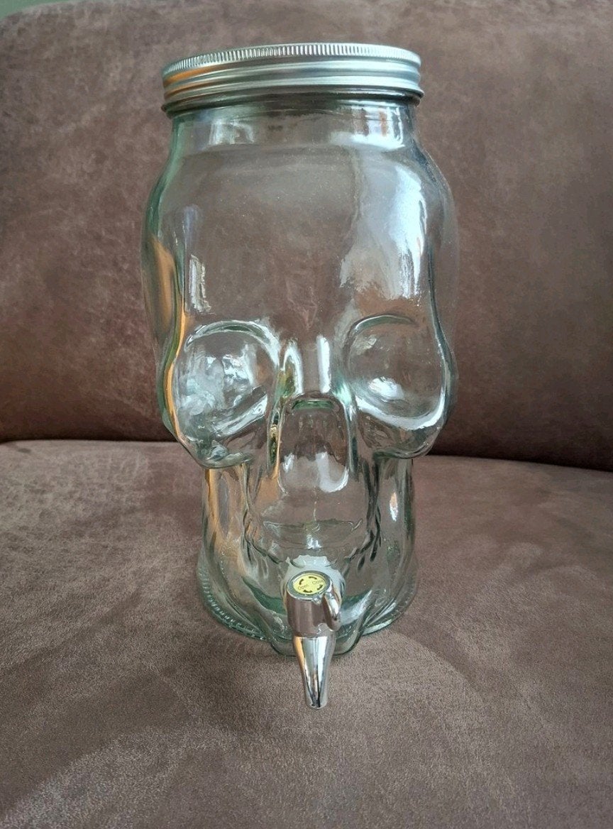Glazen schedel drankdispenser met tapkraan, Ophalen of Verzenden, Zo goed als nieuw, Glas