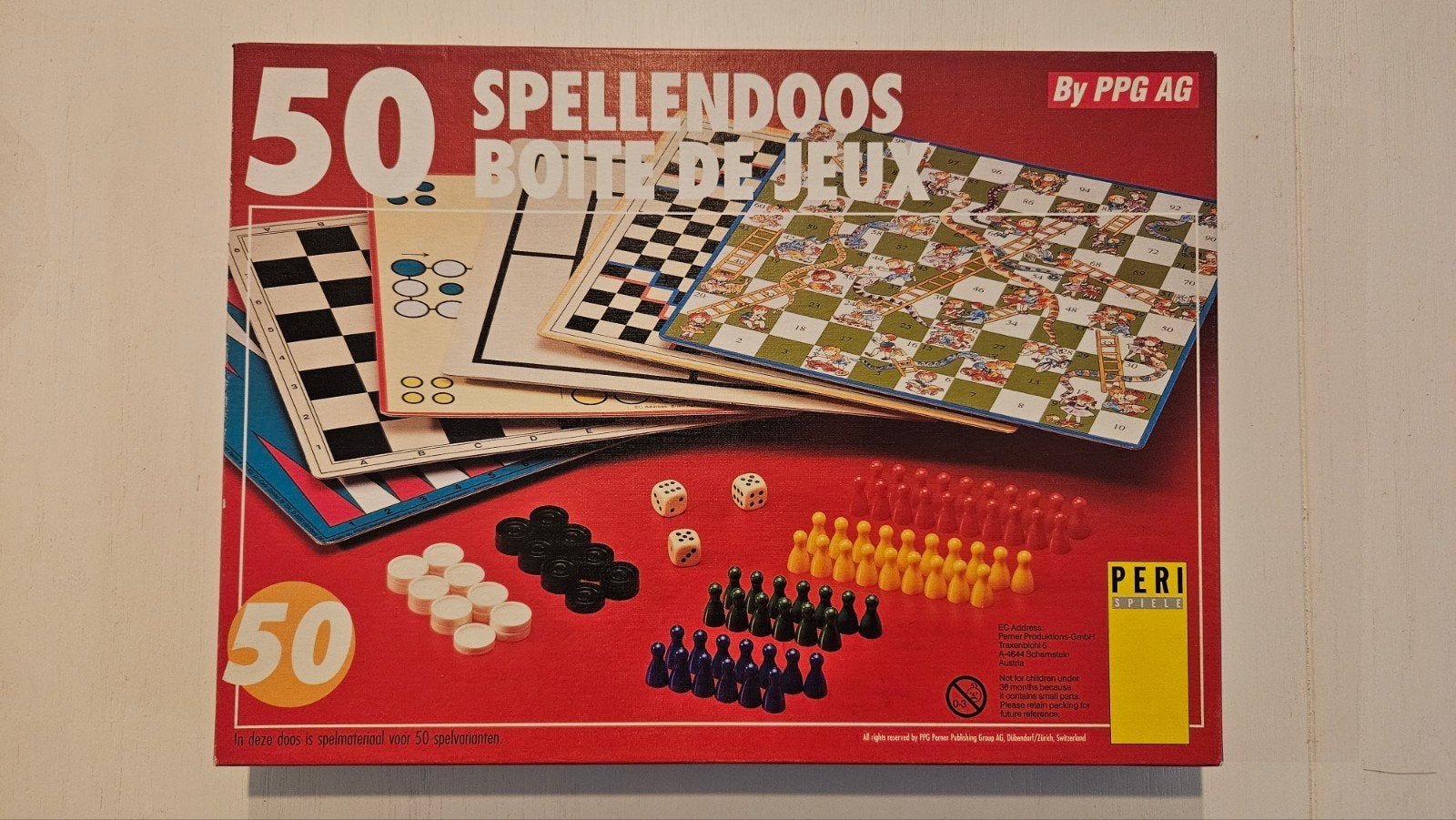 50 Spellendoos - Diverse bordspellen en dobbelspellen, Een of twee spelers, Ophalen of Verzenden, Gebruikt, PPG AG / PERI SPIELE