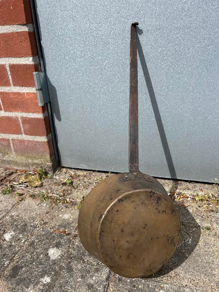 Geel koperen steelpan,koperen sierpan,koperen brocante ketel, Ophalen