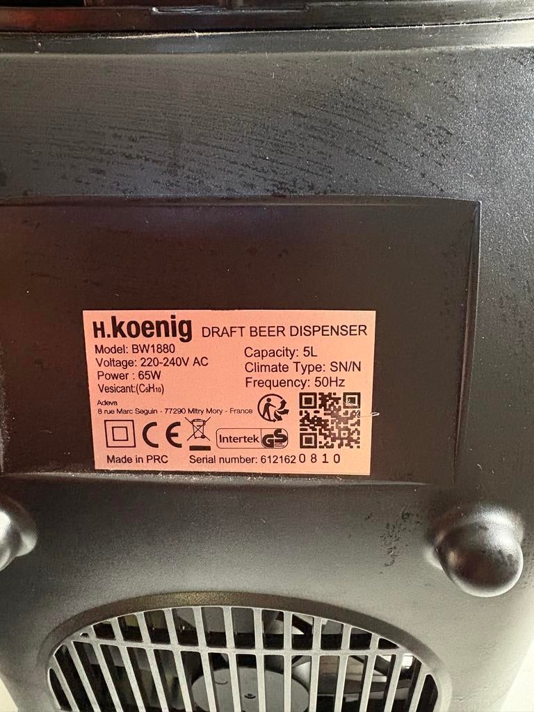 H.Koenig BW1880 Biertap - 5L - Zilver/Zwart, Ophalen, Gebruikt, Overige merken