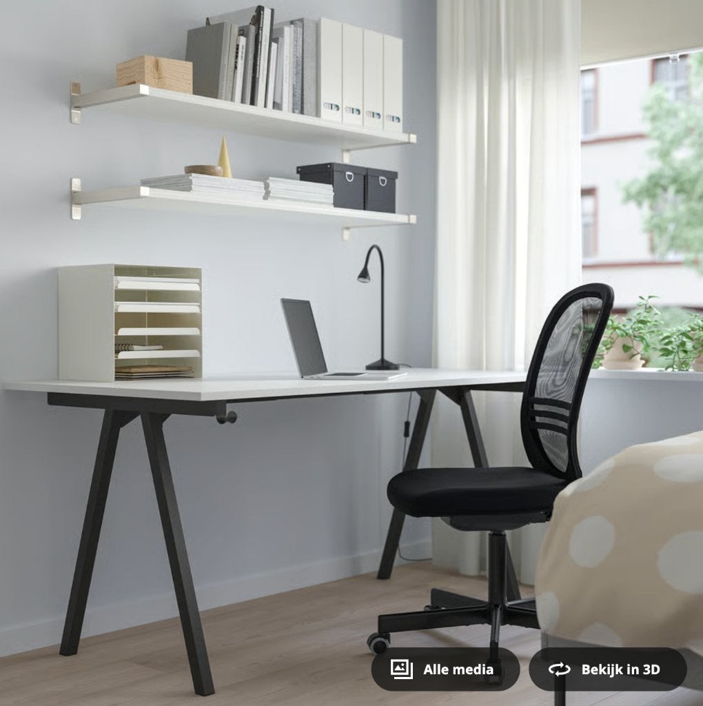 IKEA TROTTEN Bureau, wit/antraciet, 160x80 cm, Huis en Inrichting, Ophalen, 160 cm, Zo goed als nieuw, Wit
