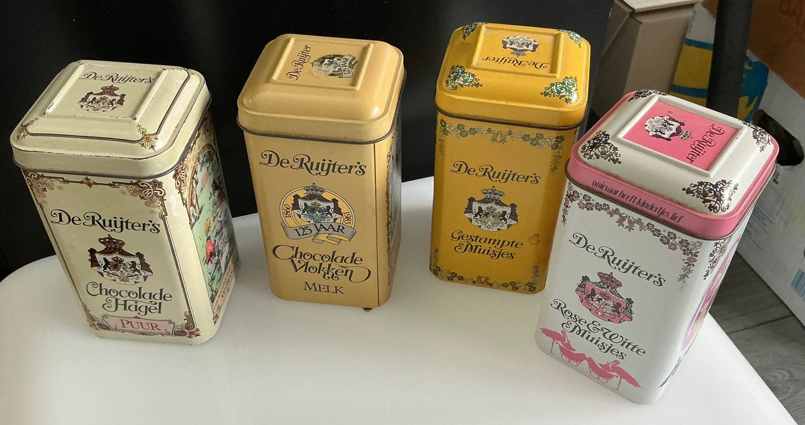 4 oude blikjes van de ruijter,s chocolade., Ophalen of Verzenden, Gebruikt, Overige merken