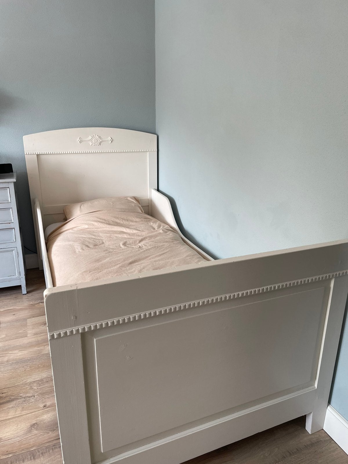 Bed landelijk eenpersoons, Ophalen, 85 tot 100 cm, Gebruikt, Matras