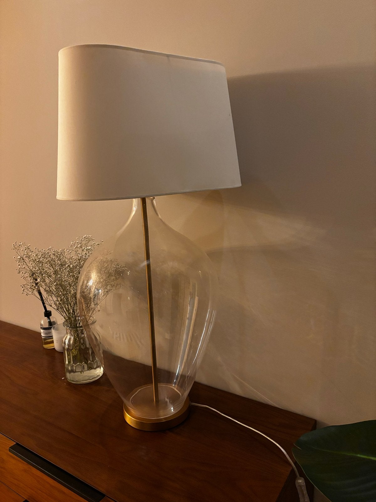 Stijlvolle glazen tafellamp met stoffen kap, Ophalen, Zo goed als nieuw, Glas, 75 cm of meer