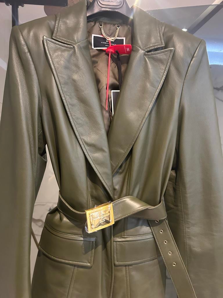 Elisabetta Franchi Leren Jasje - olijf Groen - Nieuw!, Ophalen of Verzenden, Nieuw, Maat 38/40 (M), Groen