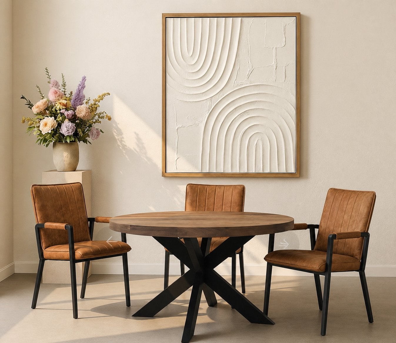 Ronde eettafel met eetstoelen te koop, Ophalen, Zo goed als nieuw, Bruin, Vijf, Zes of meer stoelen