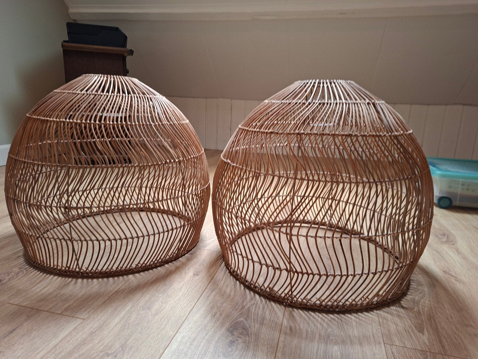 Set van 2 rotan lampenkappen - handgemaakt, 57 cm, Rond, 47 cm, Zo goed als nieuw