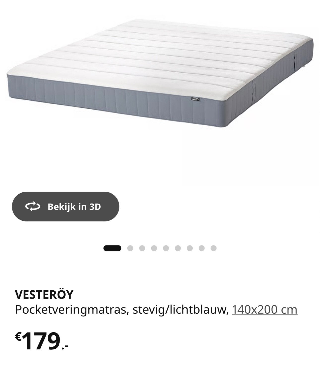IKEA VESTERÖY Pocketveringmatras 140x200 - Zo goed als nieuw, Ophalen, Tweepersoons, 140 cm, Zo goed als nieuw