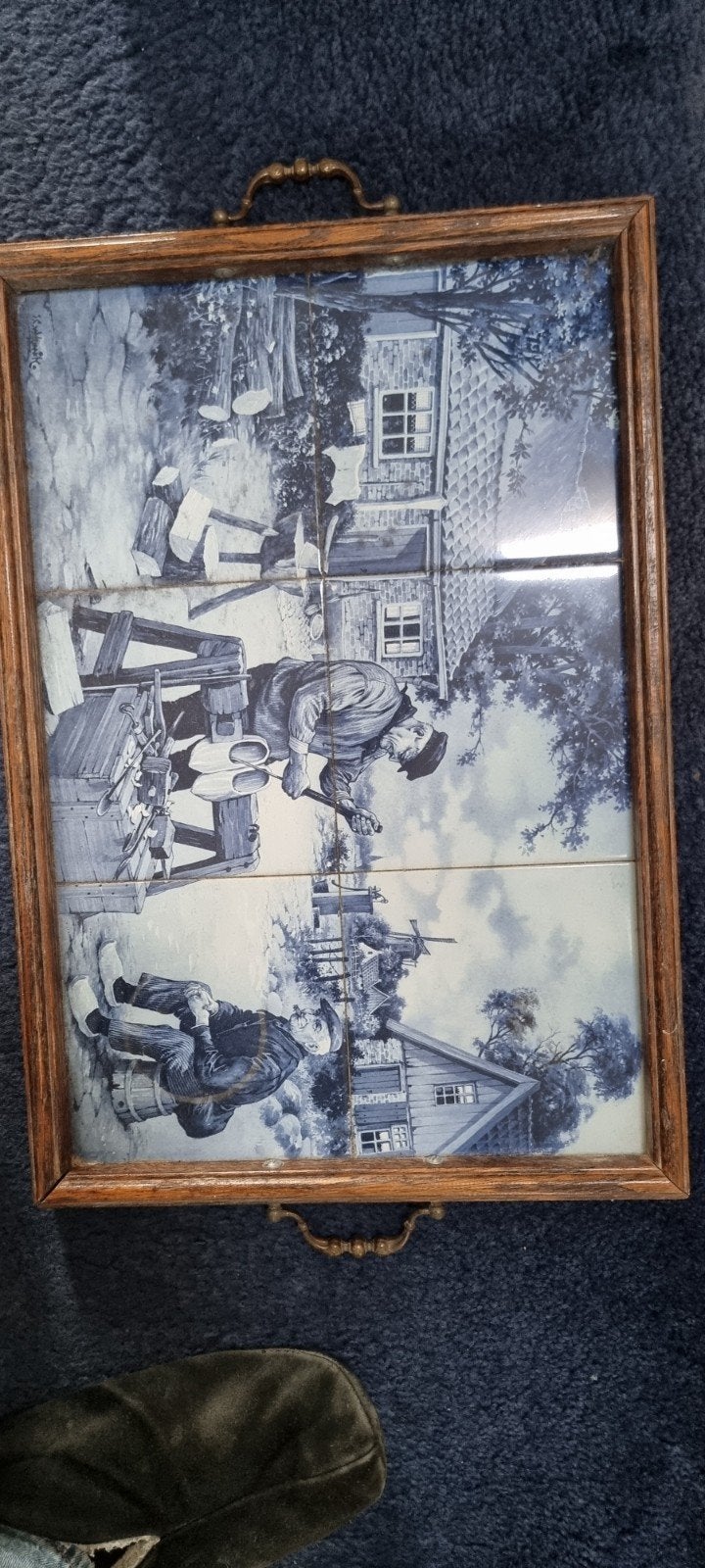 Antiek Dienblad met 6 Delfts Blauwe Tegels - Hollandse Scène, Antiek en Kunst, Ophalen of Verzenden