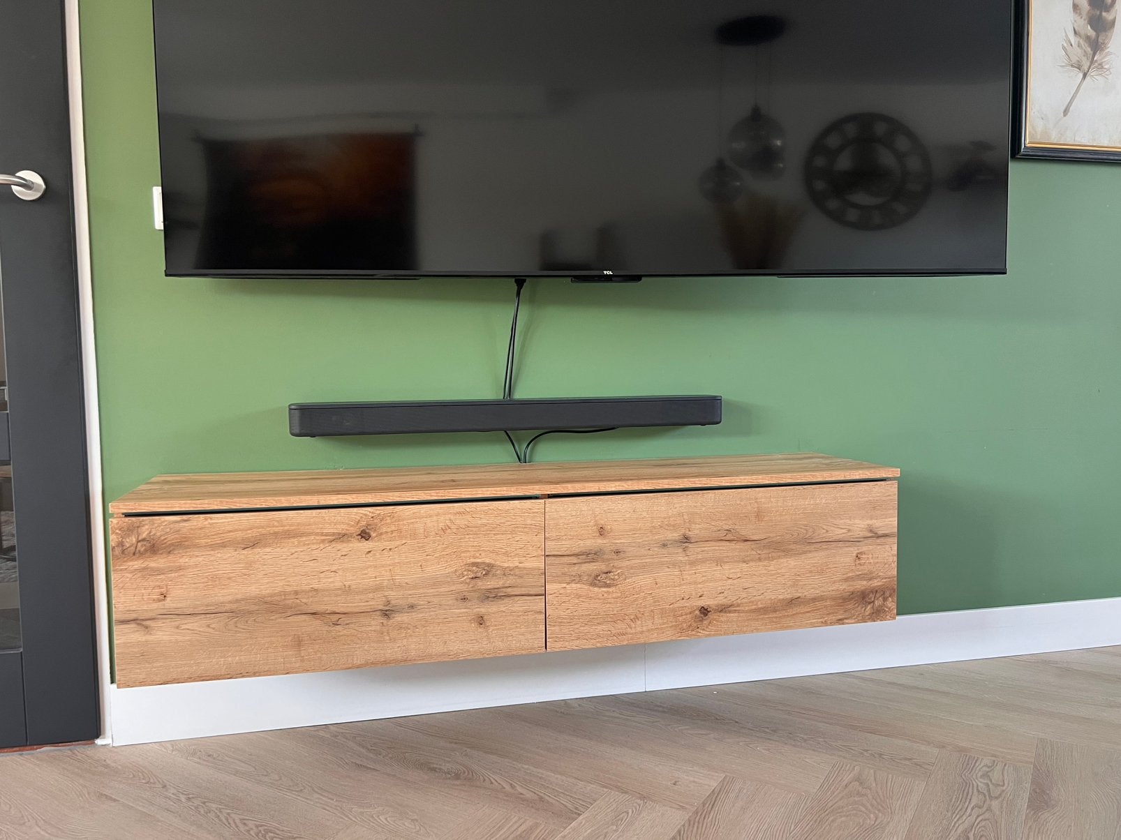 Eiken houten tv meubel 140 cm, Huis en Inrichting, Kasten | Televisiemeubels, Ophalen, Gebruikt, 100 tot 150 cm, Eikenhout