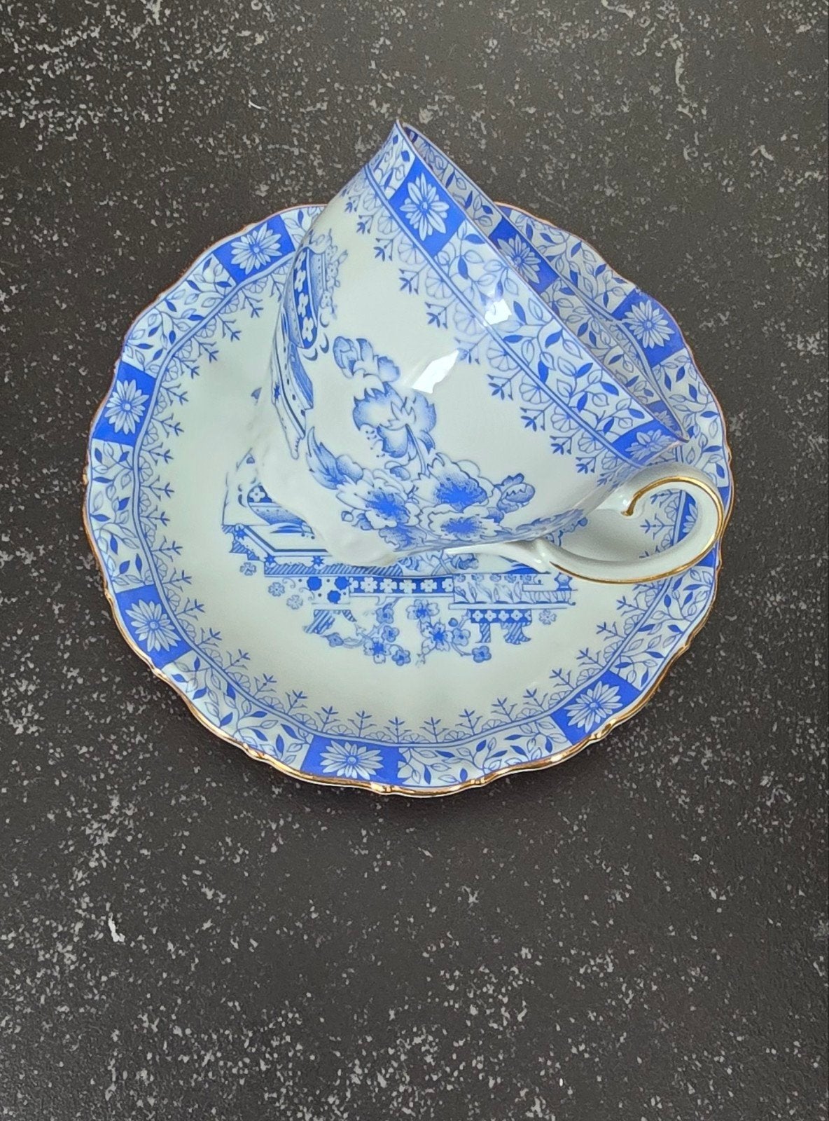 Vintage Lehmann Weiden Bavaria kop en schotel blauw wit, Antiek en Kunst, Ophalen of Verzenden