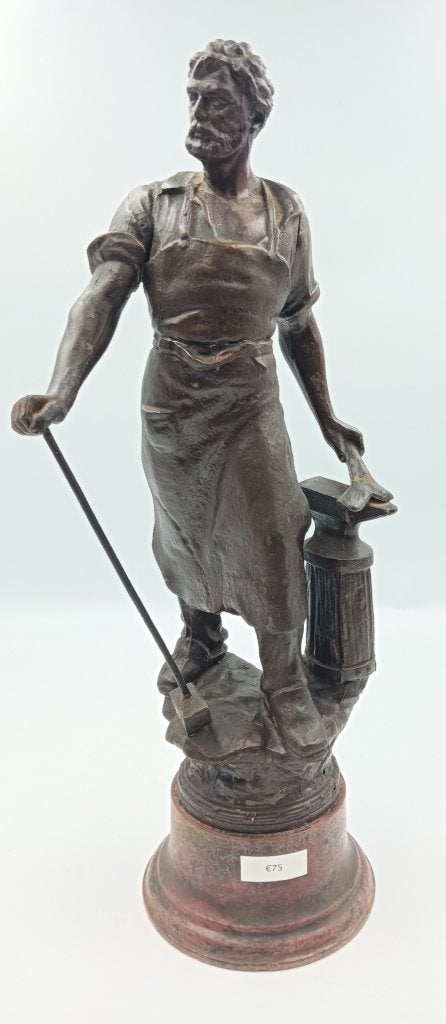 Prachtig Antiek Beeld "De Smid" Arthur Waagen (Zamak, 38 cm), Gepatineerd, Ophalen of Verzenden, 20 - 50 cm, Beeld