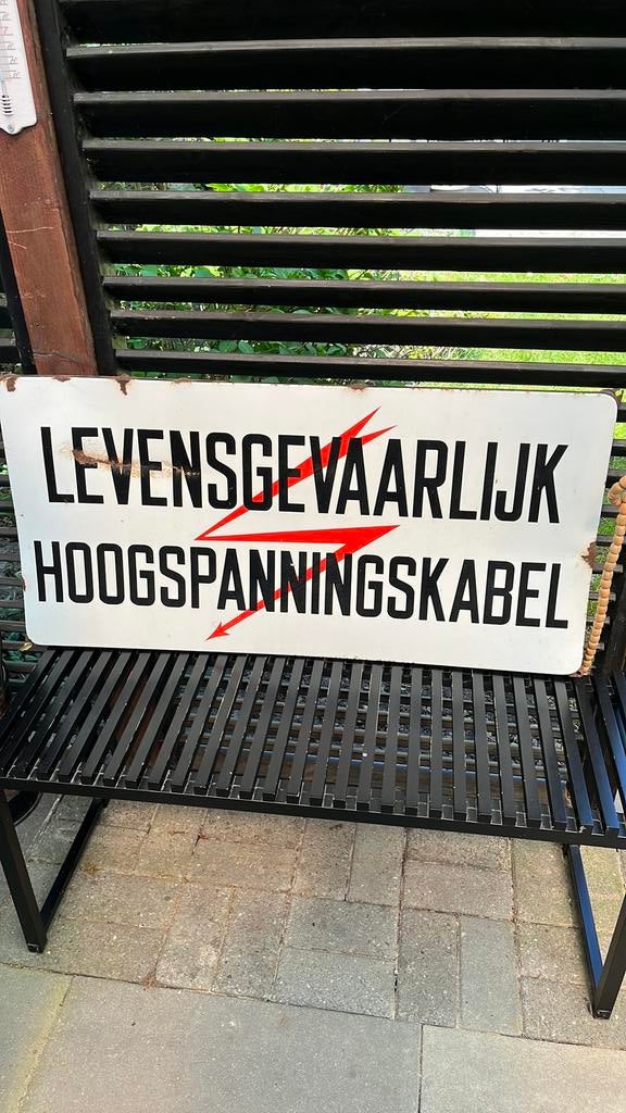 Langcat Emaille Levensgevaarlijk Hoogspanningskabel, Verzamelen, Ophalen, Gebruikt, Reclamebord