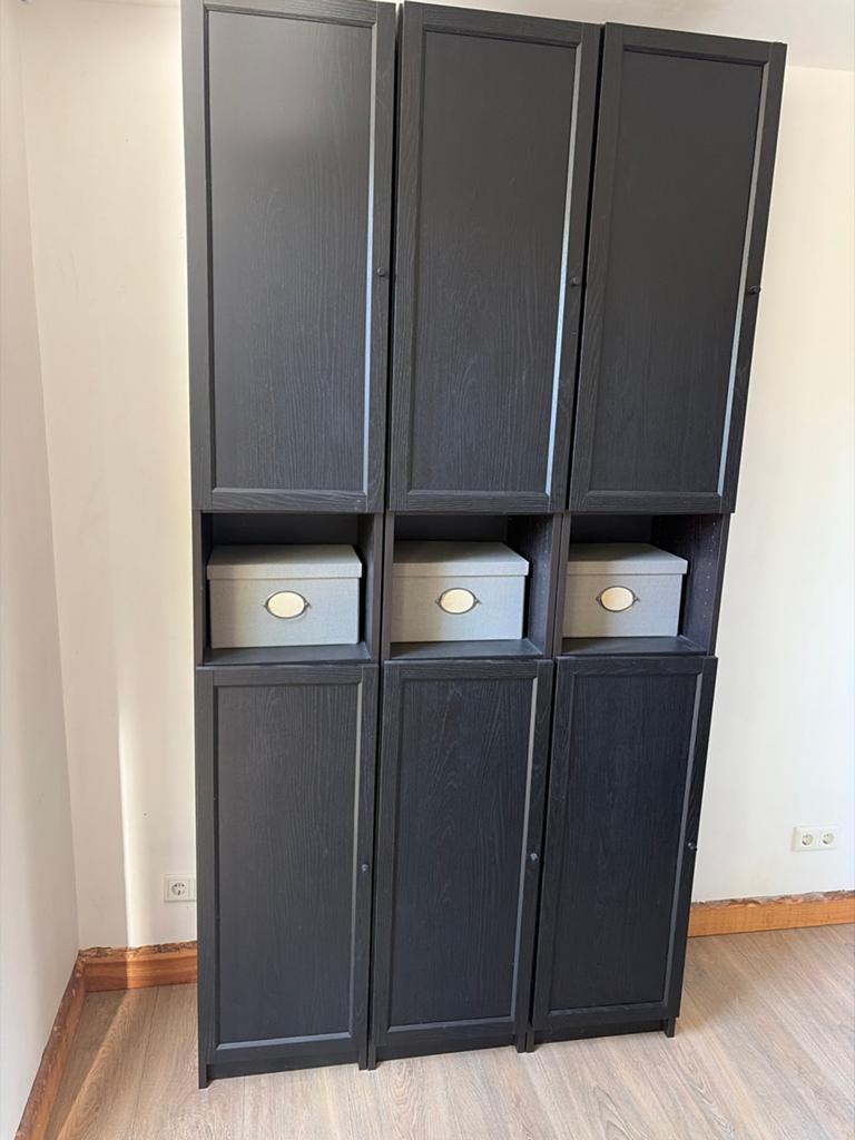 3 IKEA BILLY Boekenkasten NIEUW, met OXBERG deuren - Zwart, Ophalen, 100 tot 150 cm, 200 cm of meer, Zo goed als nieuw