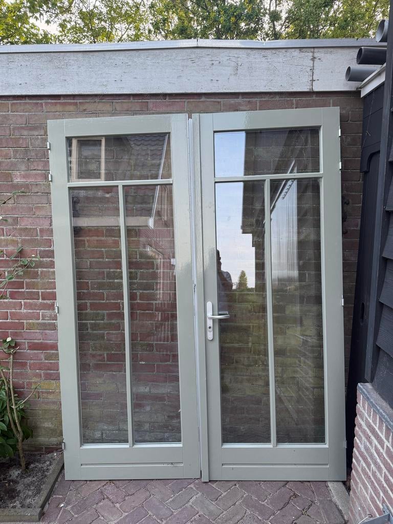 Zo goed als nieuwe Merbau openslaande deuren (2x), Ophalen, 80 tot 100 cm, 215 cm of meer, Hout
