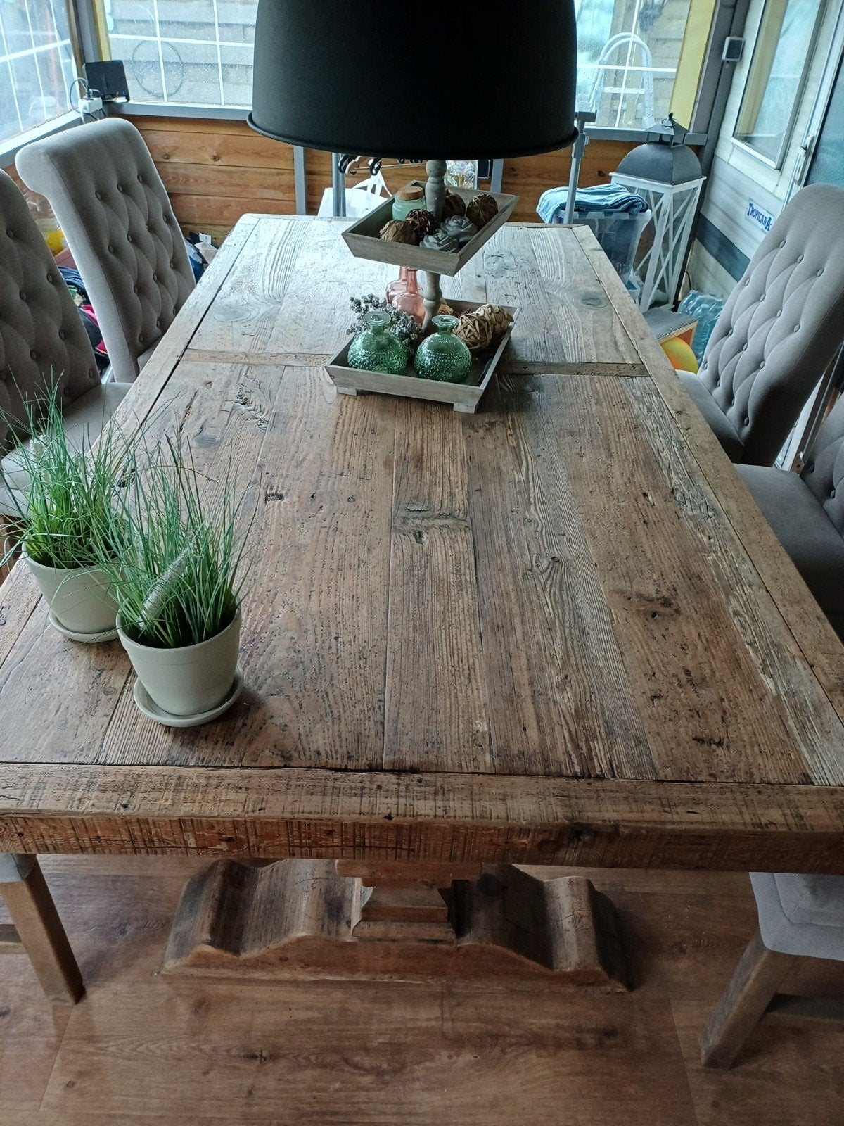 Robuuste houten eettafel - Grote zware tafel, Huis en Inrichting, Tafels | Eettafels, Ophalen, Gebruikt, 100 tot 150 cm, 200 cm of meer