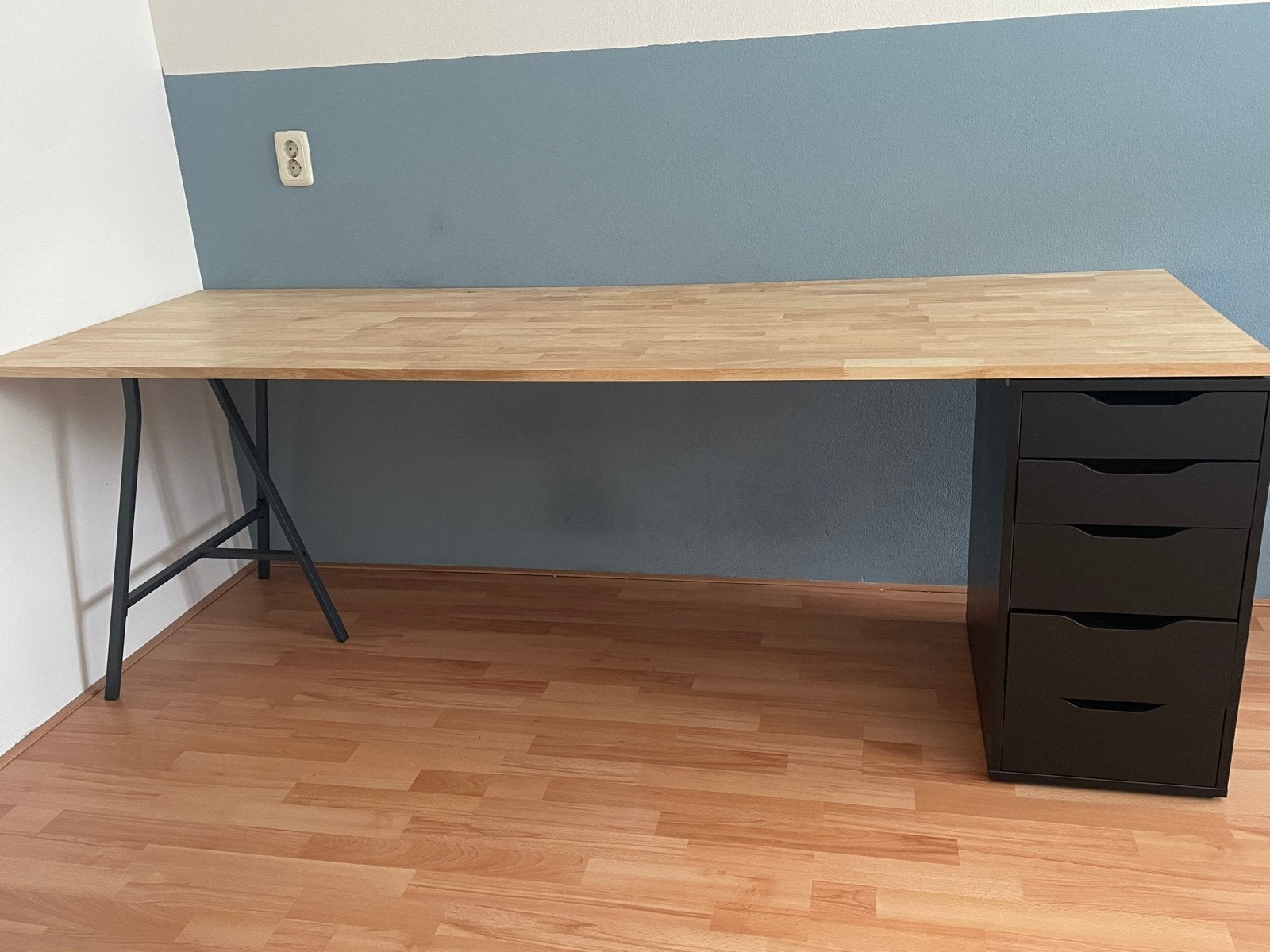 Bureau met los blad, schraag en ikea alex ladeblok, Ophalen, Opbergruimte, Gebruikt, Hout