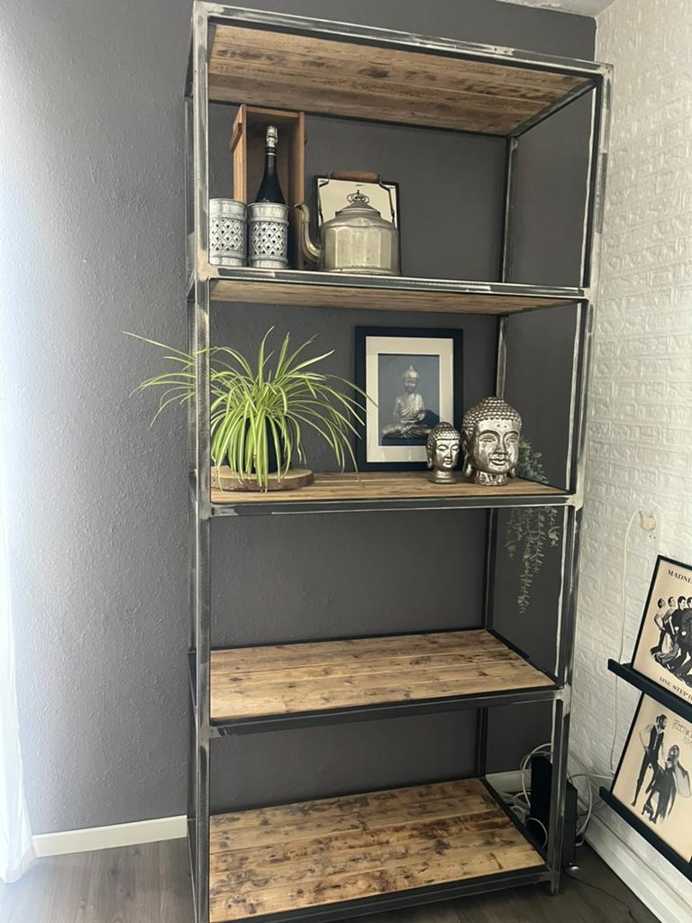 Vitrinekast / Stellingkast Steigerhout, Ophalen, Zo goed als nieuw