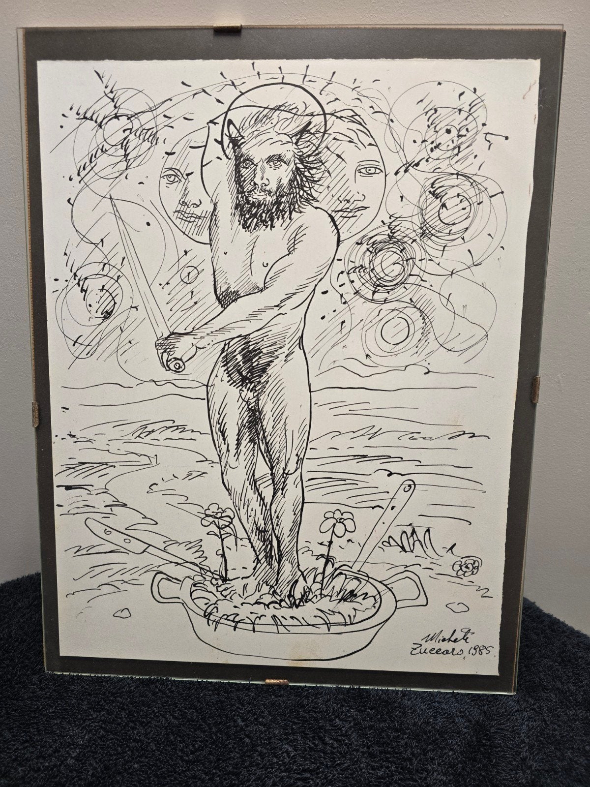 Tekening op papier gesigneerd als Michele Zuccaro 1985, Ophalen of Verzenden