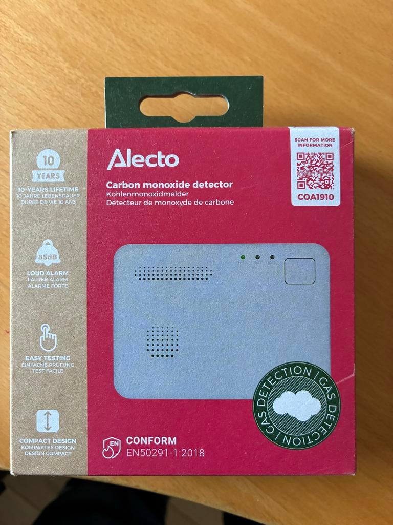 Nieuwe Alecto Koolmonoxidemelder - 10 jaar levensduur, Ophalen of Verzenden, Nieuw, Detector, Sensor of Melder, Overige soorten
