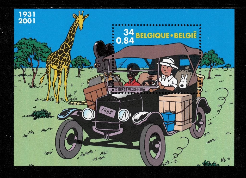 Jaar 2001 Yv BF 93 Bloc Tintin au Congo.  [zegel: Yv 3049]., Postzegels en Munten, Orginele gom, Ophalen of Verzenden, Zonder stempel