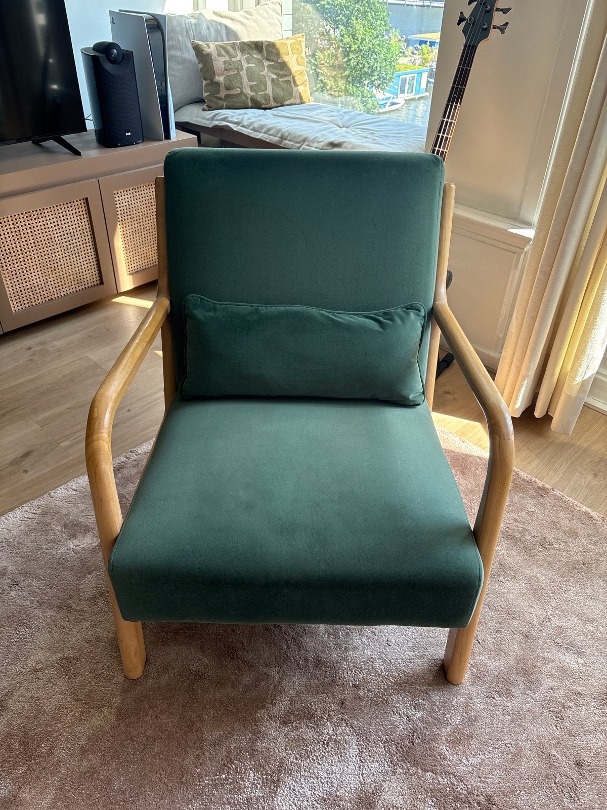 Woood Mark Fauteuil Fluweel - Groen, Huis en Inrichting, Fauteuils, Ophalen, 75 tot 100 cm, Zo goed als nieuw, 50 tot 75 cm