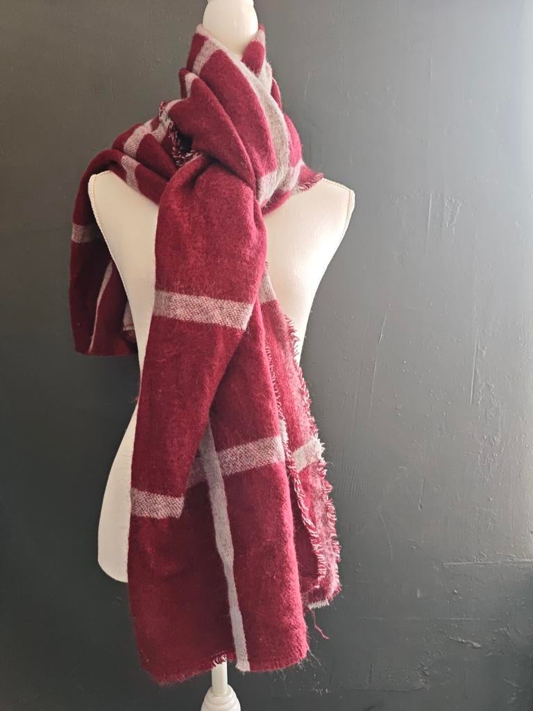 Nieuwe geruite sjaal - Rood met beige strepen, Ophalen of Verzenden, Nieuw, Sjaal