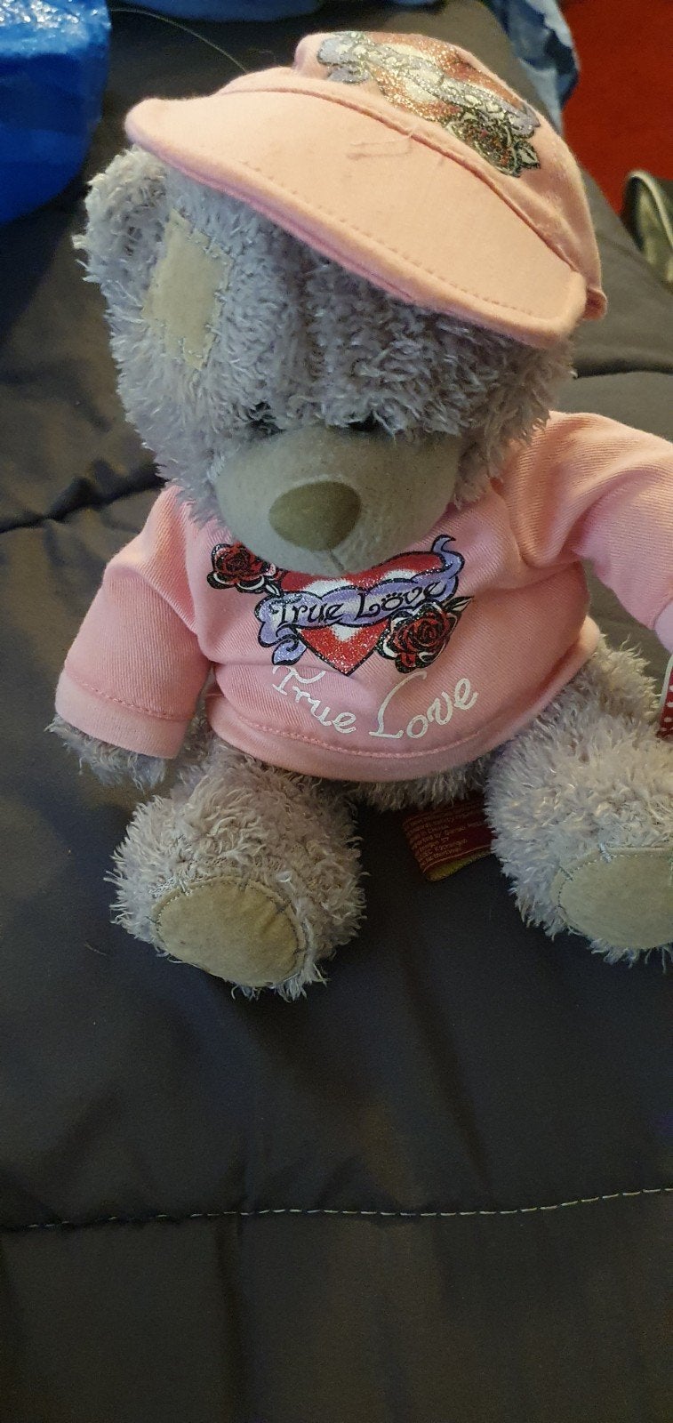 Gamble Pleasure knuffelbeer met roze shirt en pet, Overige merken, Beer, Grijs, Zo goed als nieuw