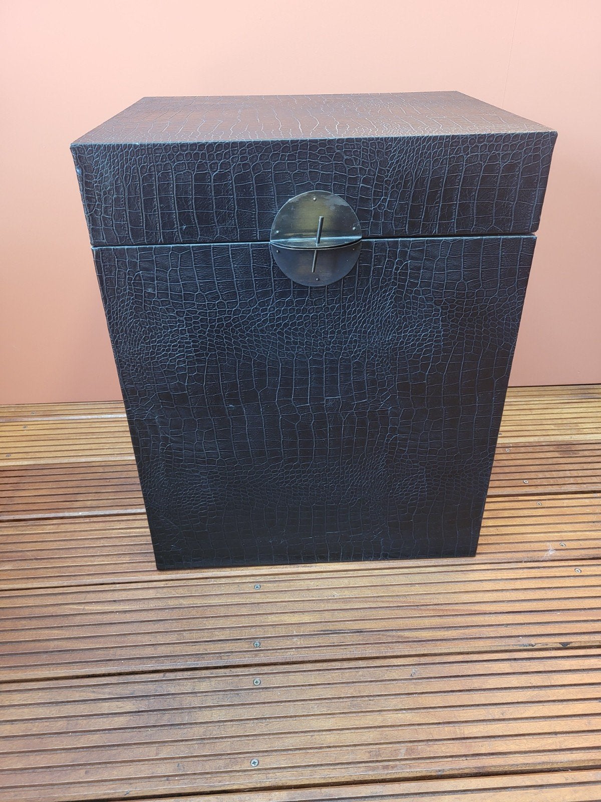 opbergkist zwart kunstleer print, Ophalen