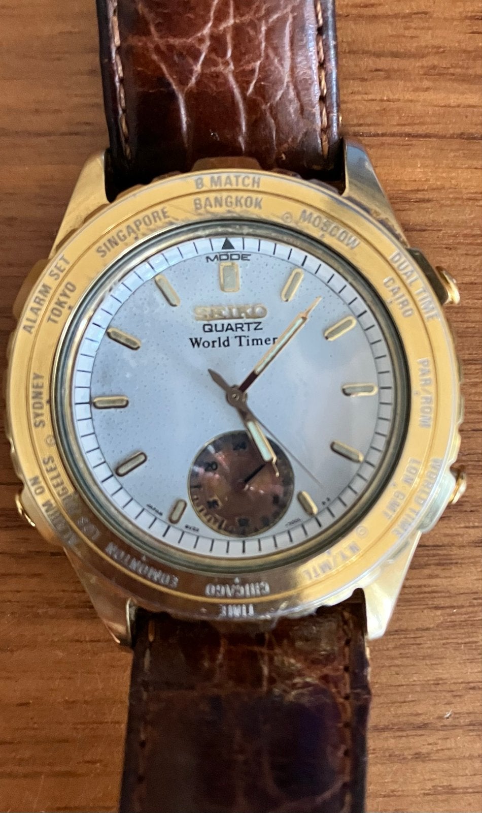 Vintage Seiko Quartz World Timer horloge 8V22-7000 '80, Polshorloge, Ophalen of Verzenden, Overige materialen, Seiko