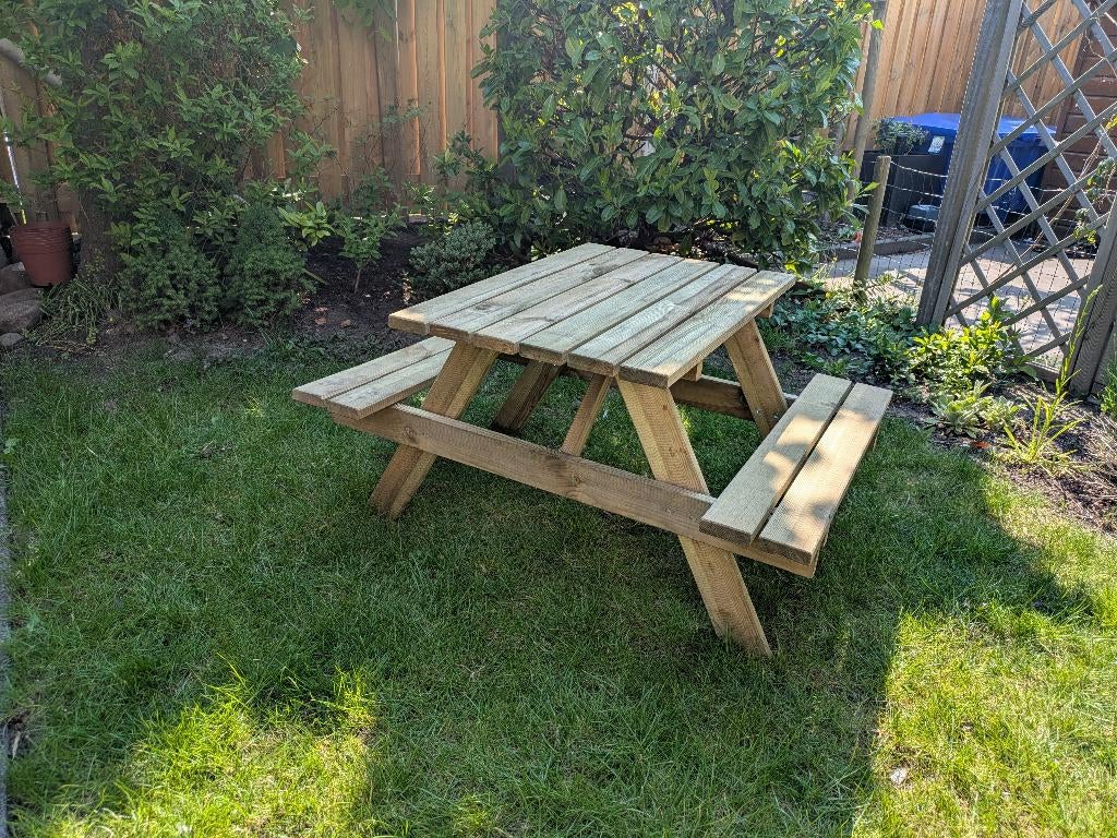 kinder picknicktafel, Tuin en Terras, Ophalen, Zo goed als nieuw, Rechthoekig, Hout