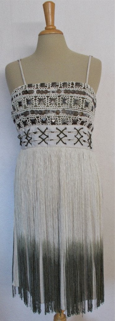 Bohemian/Ibiza/hippie look sliertjes en bewerkt jurkje! 38, Maat 38/40 (M), Verzenden, Beige, Zo goed als nieuw