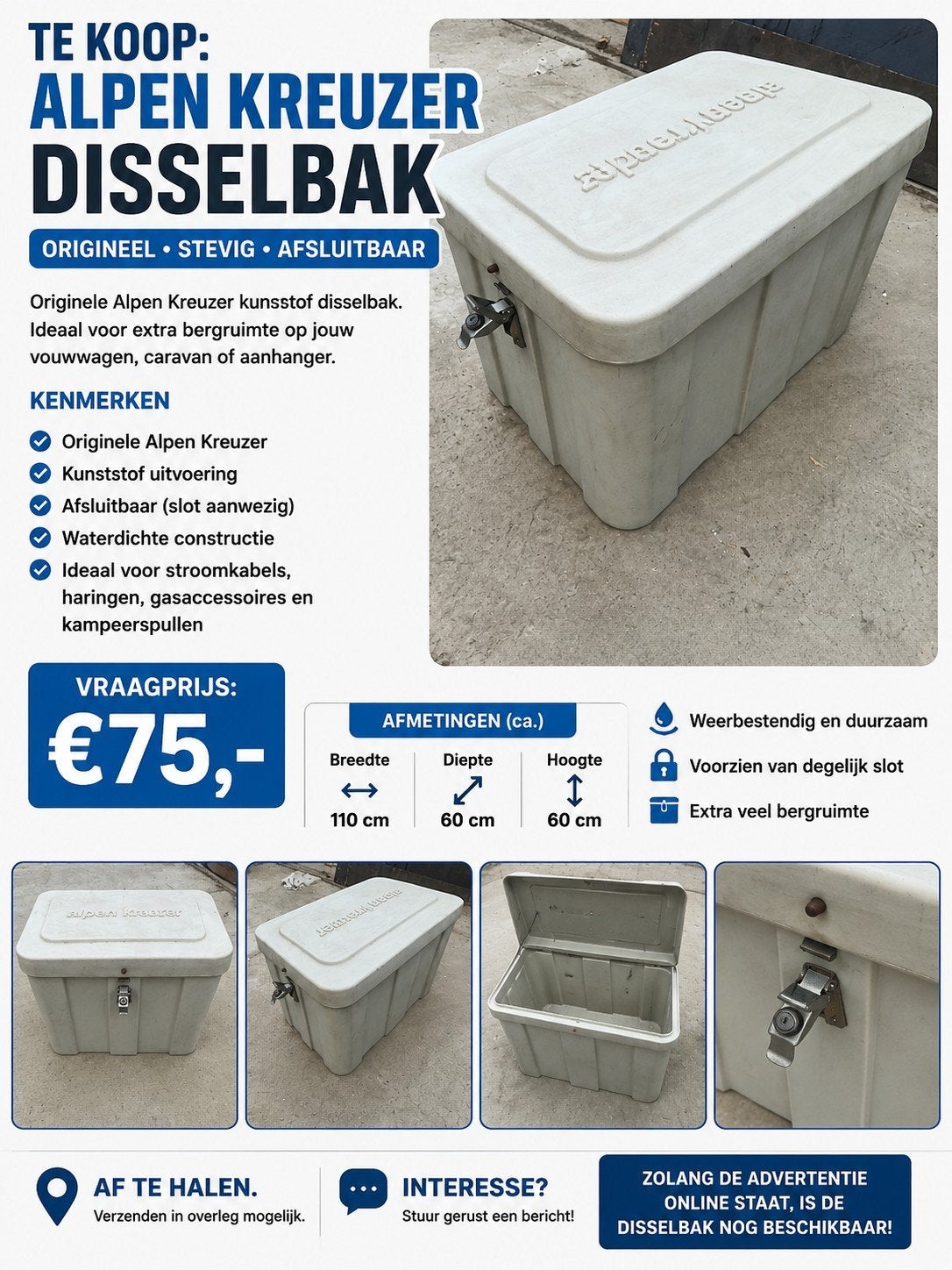 Originele Alpen Kreuzer Disselbak - Afsluitbaar & Waterdicht, Caravans en Kamperen, Kampeeraccessoires, Ophalen