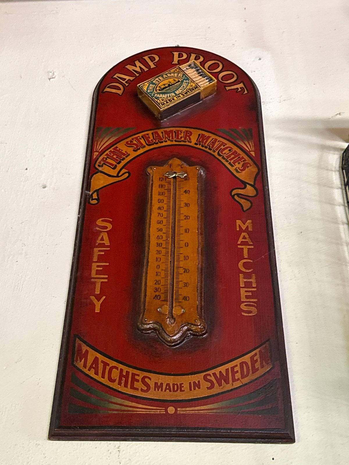 Vintage Steamer Matches Thermometer Bord - Zweden, Antiek en Kunst, Ophalen of Verzenden
