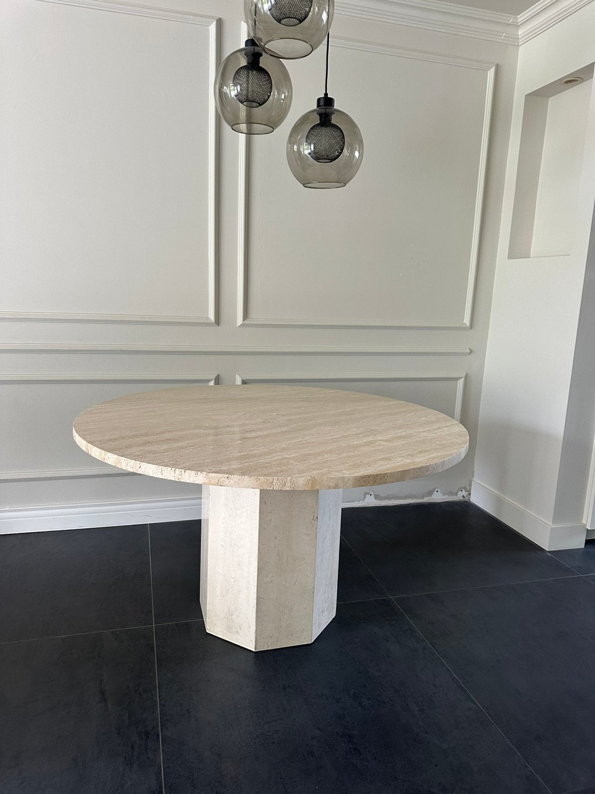 Puur Travertin eettafel, Huis en Inrichting, Tafels | Eettafels, Ophalen, 200 cm of meer, 50 tot 100 cm, Zo goed als nieuw
